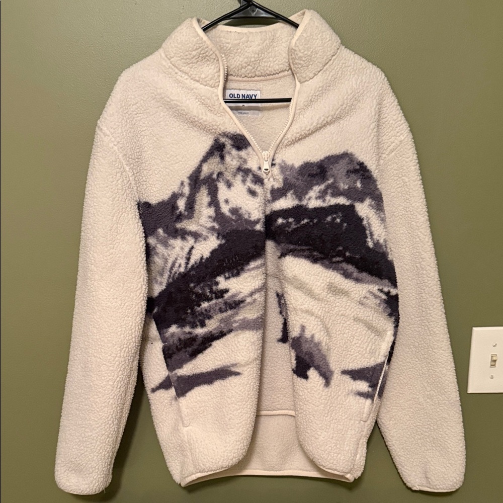 Old Navy Black and Cream Men’s  3/4 Zip Sweater